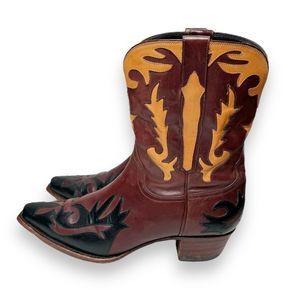 Charlie 1 Horse Brown Black Inlay Leather Western Cowgirl Boots Women's Size 10B